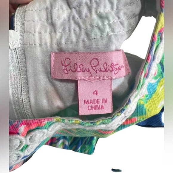 Lilly Pulitzer Girls Size 4 Tropical Print Shift Dress With Embellished Details - Picture 6 of 7